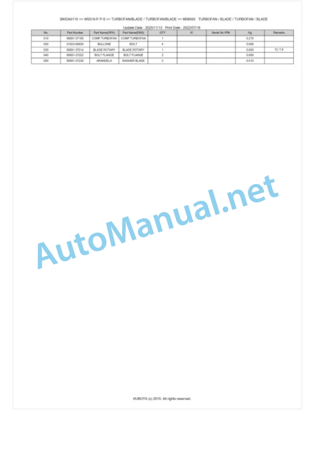 Kubota W5019-P P-S Parts Manual PDF BKIDA0110 5 Kubota W5019-P P-S Parts Manual PDF BKIDA0110-5