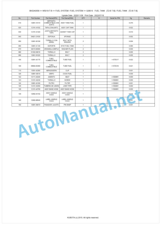 Kubota W5019-T-B Parts Manual PDF BKIDA0058 3 Kubota W5019-T-B Parts Manual PDF BKIDA0058-3
