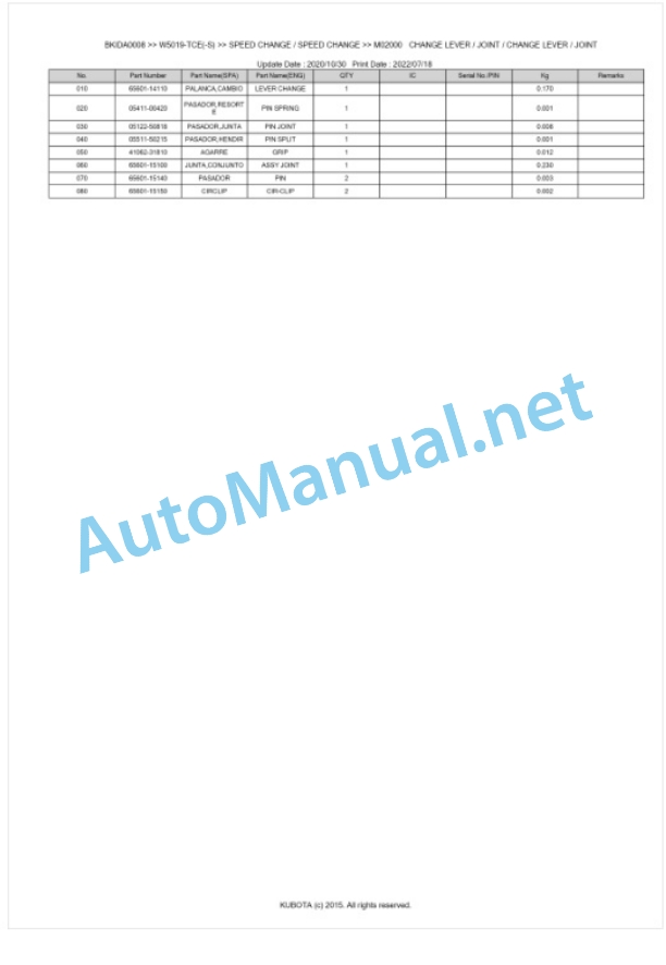 Kubota W5019-TCE(-S) Parts Manual PDF BKIDA0008 3 Kubota W5019-TCE(-S) Parts Manual PDF BKIDA0008-3
