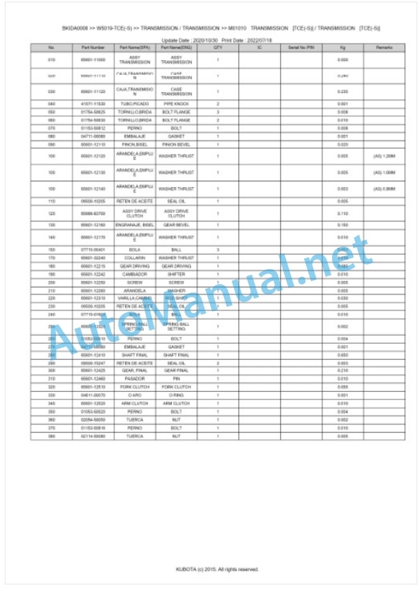 Kubota W5019-TCE(-S) Parts Manual PDF BKIDA0008 4 Kubota W5019-TCE(-S) Parts Manual PDF BKIDA0008-4