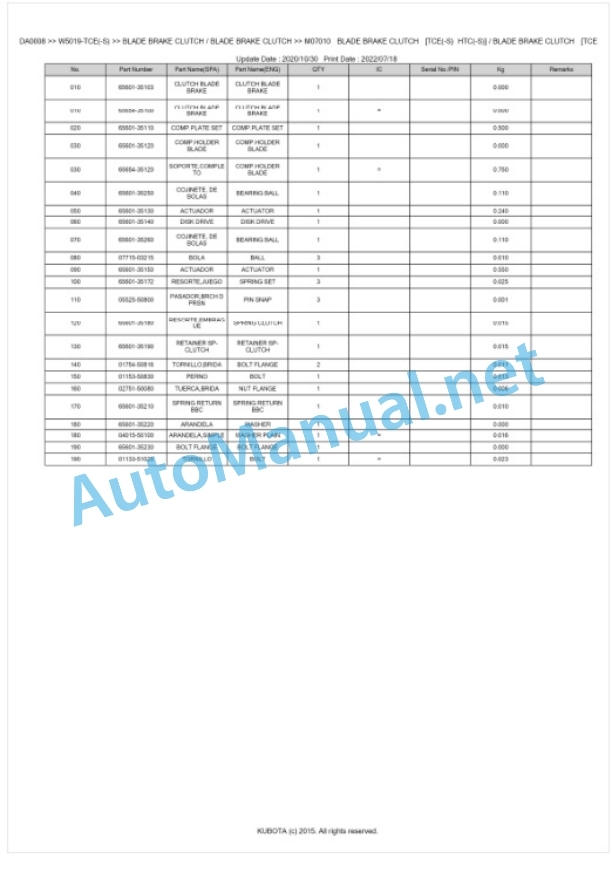 Kubota W5019-TCE(-S) Parts Manual PDF BKIDA0008 5 Kubota W5019-TCE(-S) Parts Manual PDF BKIDA0008-5