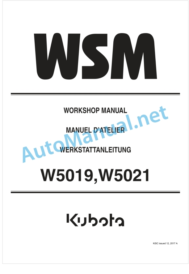 Kubota W5019, W5021 Workshop Manual PDF