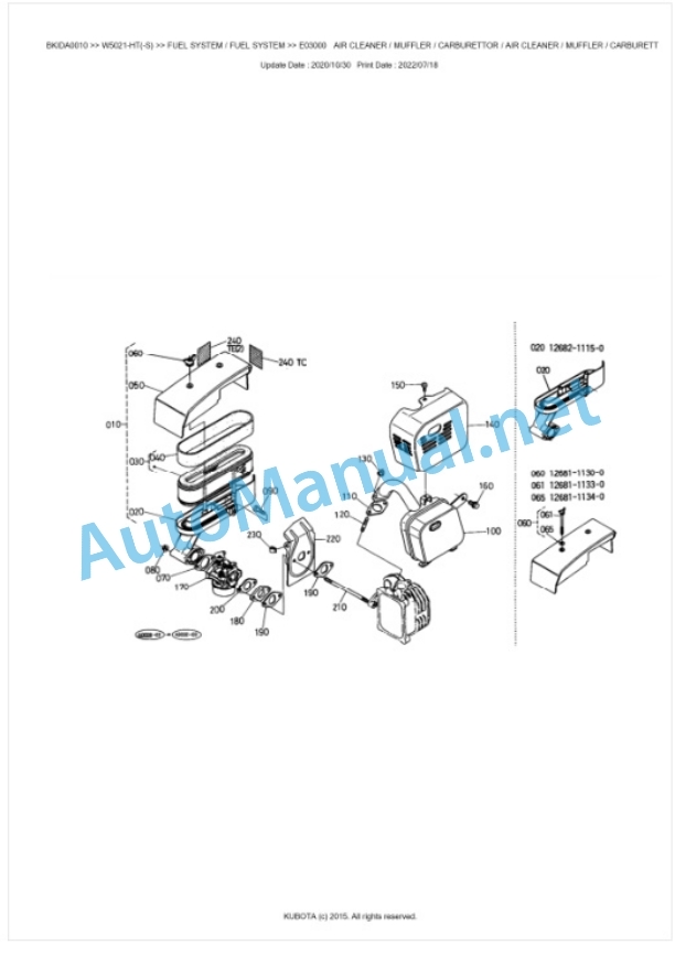 Kubota W5021-HT(-S) Parts Manual PDF BKIDA0010 2 Kubota W5021-HT(-S) Parts Manual PDF BKIDA0010-2