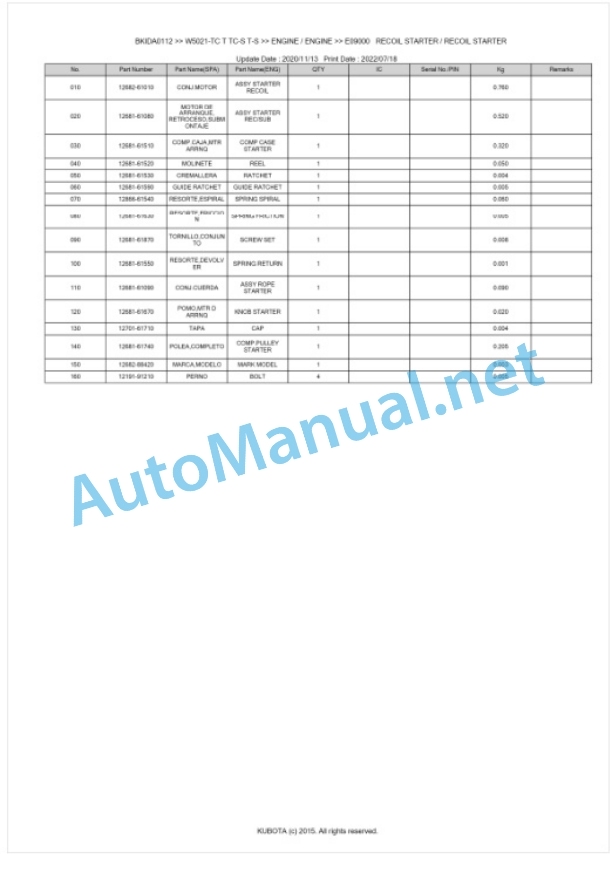 Kubota W5021-TC T TC-S T-S Parts Manual PDF BKIDA0112 2 Kubota W5021-TC T TC-S T-S Parts Manual PDF BKIDA0112-2