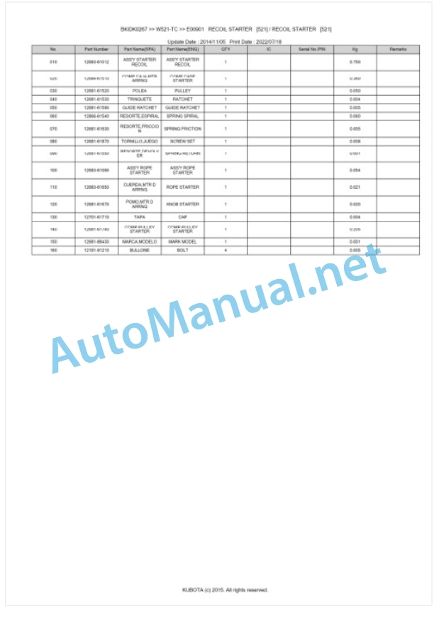 Kubota W521-TC Parts Manual PDF BKIDK0267 3 Kubota W521-TC Parts Manual PDF BKIDK0267-3