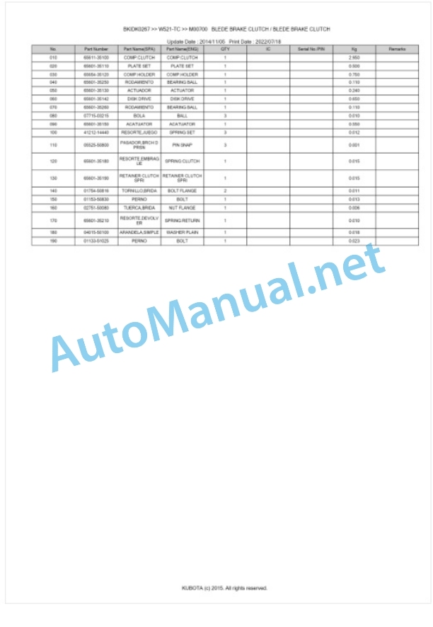 Kubota W521-TC Parts Manual PDF BKIDK0267 5 Kubota W521-TC Parts Manual PDF BKIDK0267-5