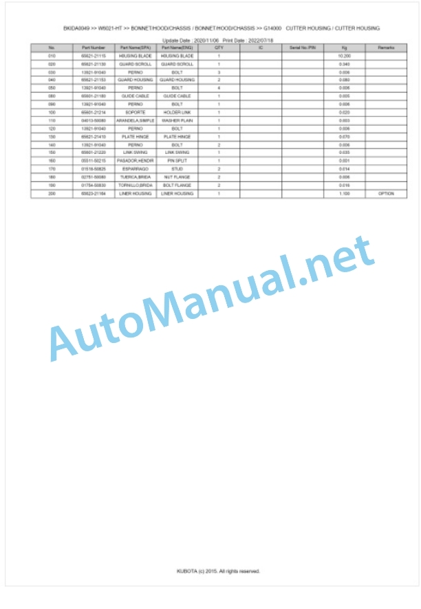 Kubota W6021-HT Parts Manual PDF BKIDA0049 4 Kubota W6021-HT Parts Manual PDF BKIDA0049-4