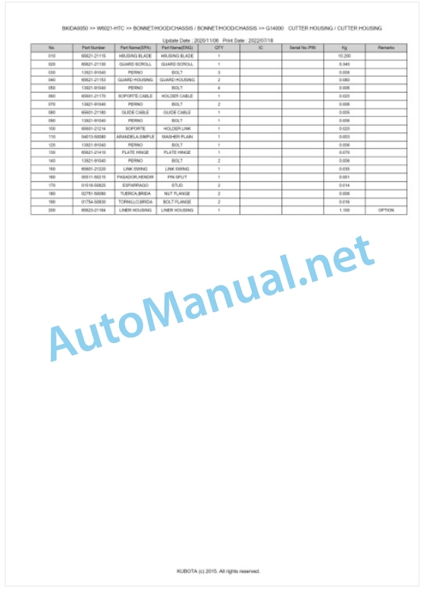 Kubota W6021-HTC Parts Manual PDF BKIDA0050 4 Kubota W6021-HTC Parts Manual PDF BKIDA0050-4