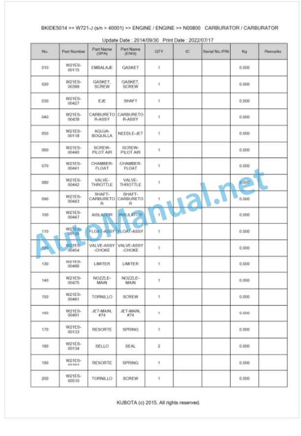 Kubota W721-J Parts Manual PDF BKIDE5014 3 Kubota W721-J Parts Manual PDF BKIDE5014-3
