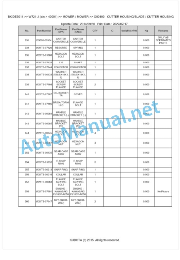Kubota W721-J Parts Manual PDF BKIDE5014 4 Kubota W721-J Parts Manual PDF BKIDE5014-4