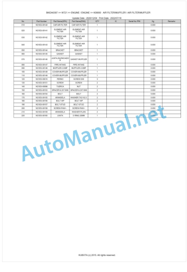 Kubota W721 Parts Manual PDF BKIDA0397 3 Kubota W721 Parts Manual PDF BKIDA0397-3