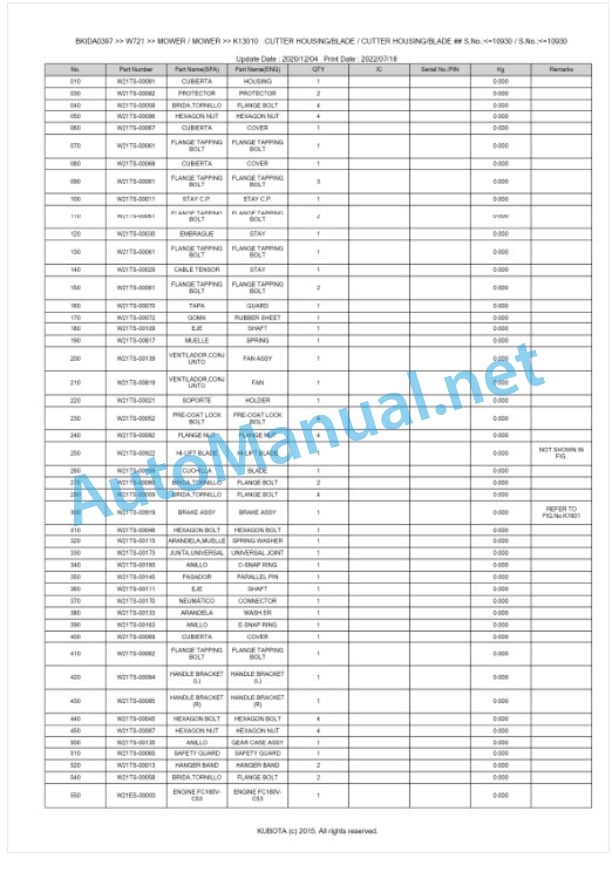 Kubota W721 Parts Manual PDF BKIDA0397 4 Kubota W721 Parts Manual PDF BKIDA0397-4