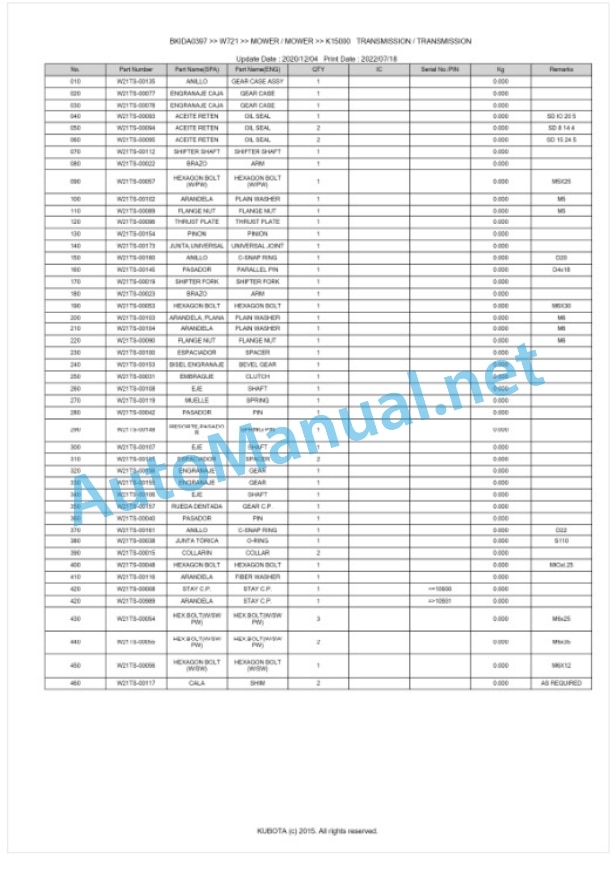 Kubota W721 Parts Manual PDF BKIDA0397 5 Kubota W721 Parts Manual PDF BKIDA0397-5