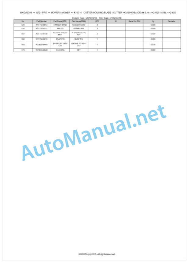 Kubota W721 PRO Parts Manual PDF BKIDA0398 4 Kubota W721 PRO Parts Manual PDF BKIDA0398-4