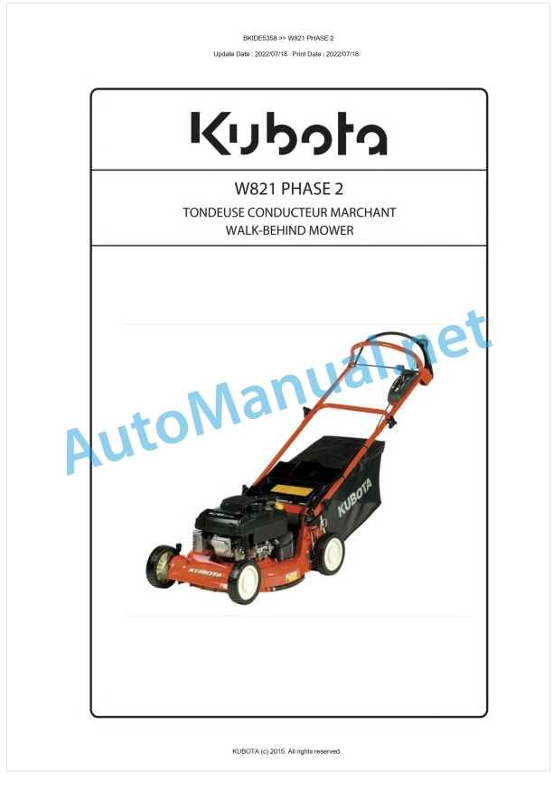 Kubota W821 PHASE 2 Parts Manual PDF BKIDE5358 1 Kubota W821 PHASE 2 Parts Manual PDF BKIDE5358