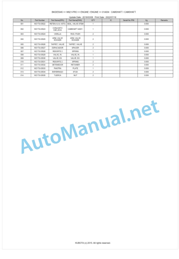 Kubota W821-PRO Parts Manual PDF BKIDE5045 2 Kubota W821-PRO Parts Manual PDF BKIDE5045-2