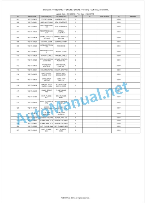 Kubota W821-PRO Parts Manual PDF BKIDE5045 4 Kubota W821-PRO Parts Manual PDF BKIDE5045-4