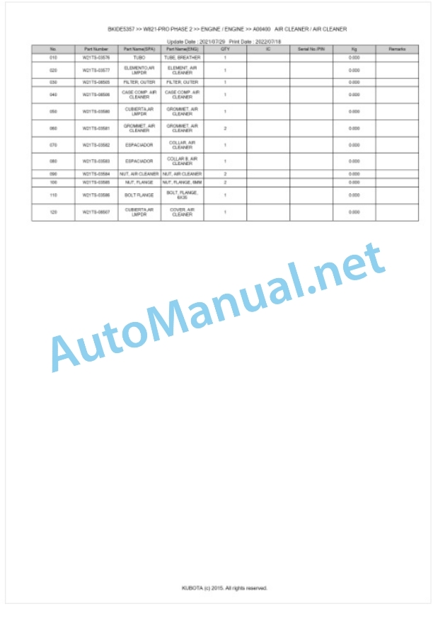 Kubota W821-PRO PHASE 2 Parts Manual PDF BKIDE5357 2 Kubota W821-PRO PHASE 2 Parts Manual PDF BKIDE5357-2