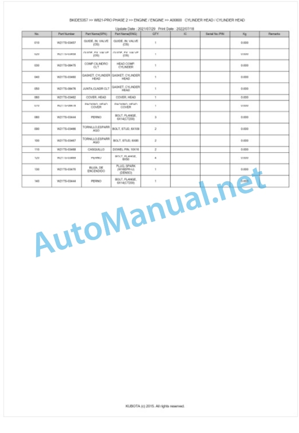Kubota W821-PRO PHASE 2 Parts Manual PDF BKIDE5357 3 Kubota W821-PRO PHASE 2 Parts Manual PDF BKIDE5357-3