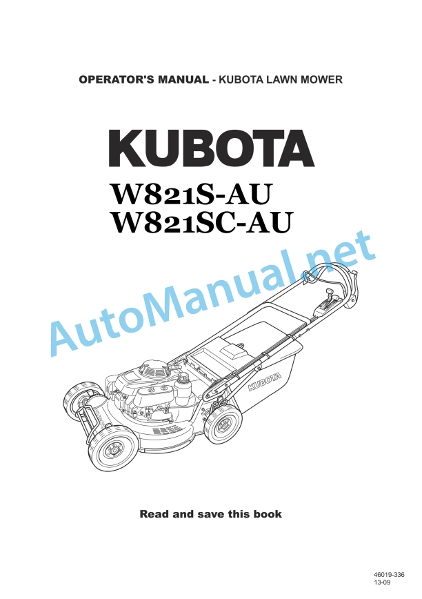 Kubota W821S-AU, W821SC-AU Lawn Mower Operators Manual PDF
