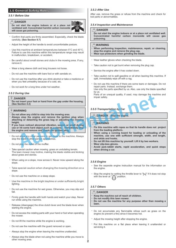 Alternative view of Kubota W821S-AU, W821SC-AU Lawn Mower Operators Manual PDF