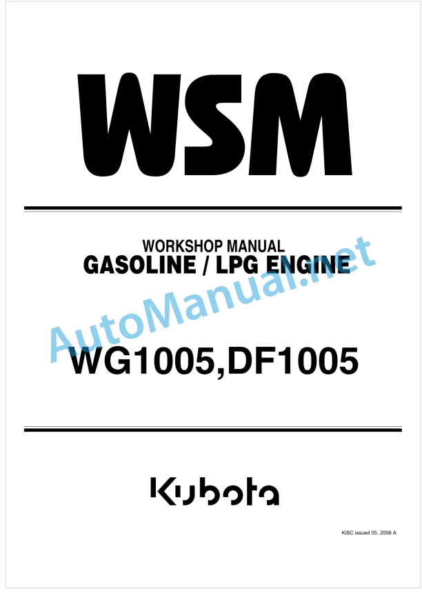 Kubota WG1005, DF1005 Gasoline, LPG Engine Workshop Manual PDF