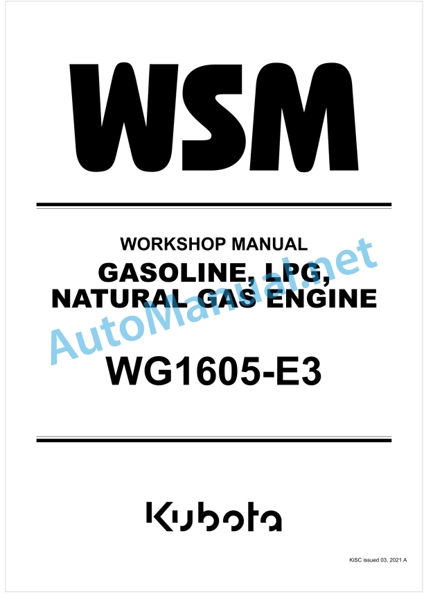 Kubota WG1605-E3 Gasoline, LPG, Natural Gas Engine Workshop Manual PDF