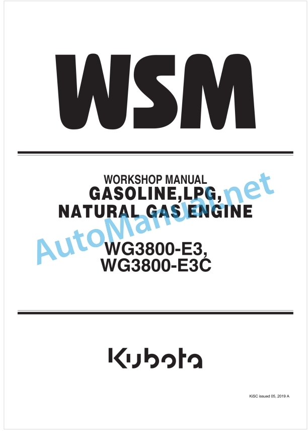 Kubota WG3800-E3, WG3800-E3C Gasoline, LPG, Natural Gas Engine Workshop Manual PDF