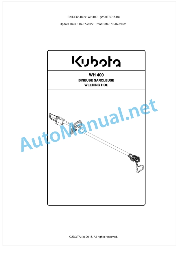 Kubota WH400 Parts Manual PDF BKIDE5148 1 Kubota WH400 Parts Manual PDF BKIDE5148