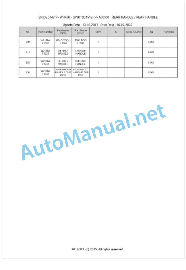 Kubota WH400 Parts Manual PDF BKIDE5148 4 Kubota WH400 Parts Manual PDF BKIDE5148-4