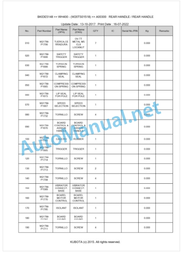 Kubota WH400 Parts Manual PDF BKIDE5148 5 Kubota WH400 Parts Manual PDF BKIDE5148-5