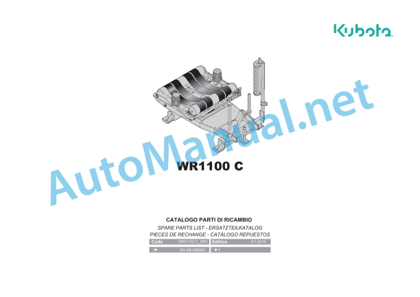 Kubota WR1100 C Bale Wrapper Parts Manual PDF