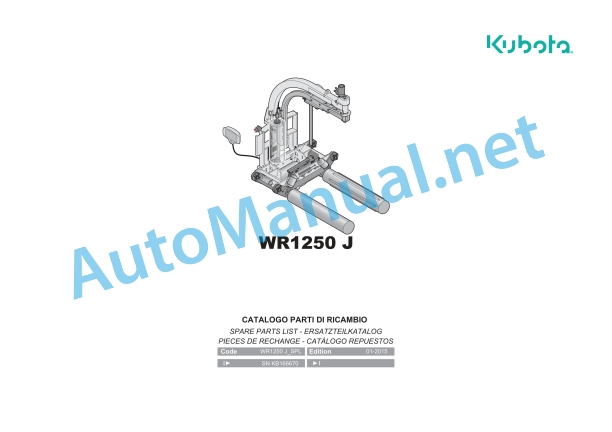 Kubota WR1250 J Bale Wrapper Parts Manual PDF