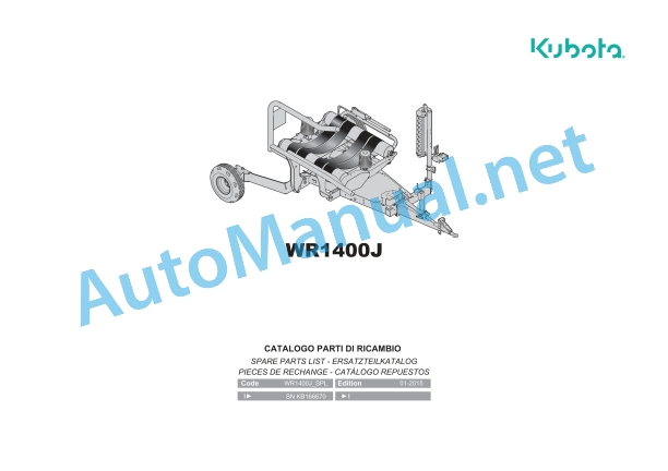 Kubota WR1400 J Bale Wrapper Parts Manual PDF