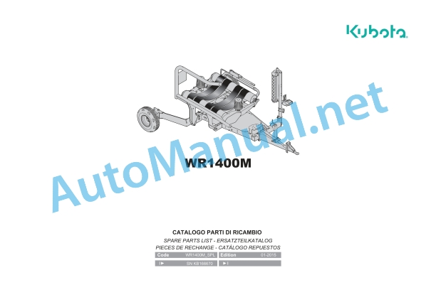 Kubota WR1400 M Bale Wrapper Parts Manual PDF