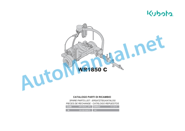 Kubota WR1850 C Bale Wrapper Parts Manual PDF