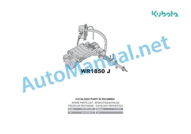 Kubota WR1850 J Bale Wrapper Parts Manual PDF