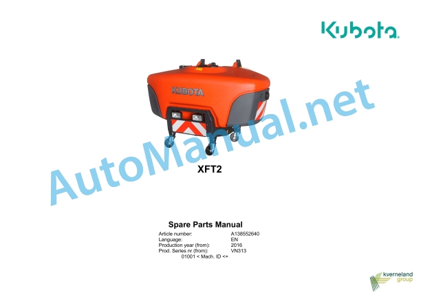Kubota XFT2 Spraye Parts Manual PDF