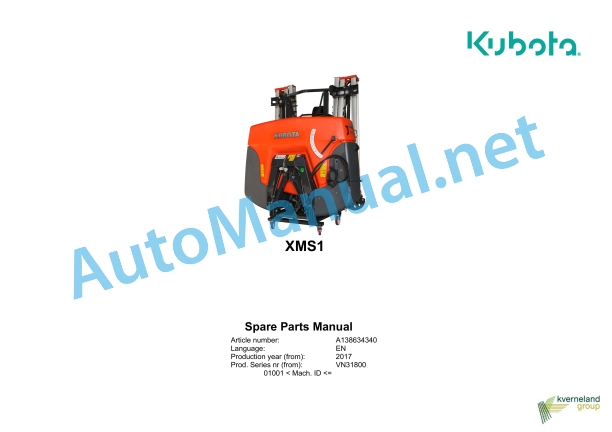 Kubota XMS1 Spraye Parts Manual PDF