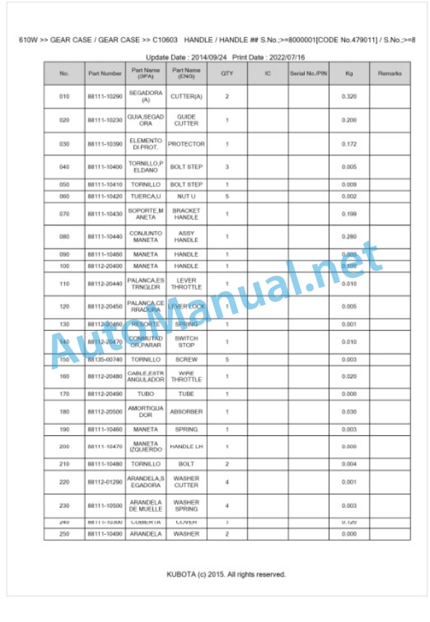 Kubota XT610W Parts Manual PDF BKIDA0073 3 Kubota XT610W Parts Manual PDF BKIDA0073-3