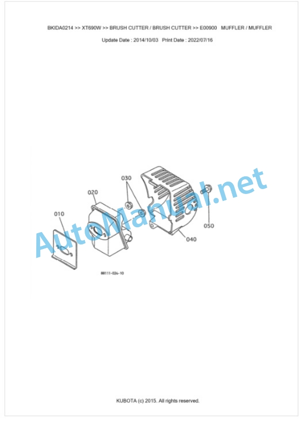 Kubota XT690W Parts Manual PDF BKIDA0214 3 Kubota XT690W Parts Manual PDF BKIDA0214-3