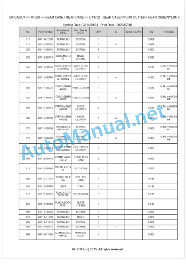 Kubota XT760 Parts Manual PDF BKIDA0074 2 Kubota XT760 Parts Manual PDF BKIDA0074-2