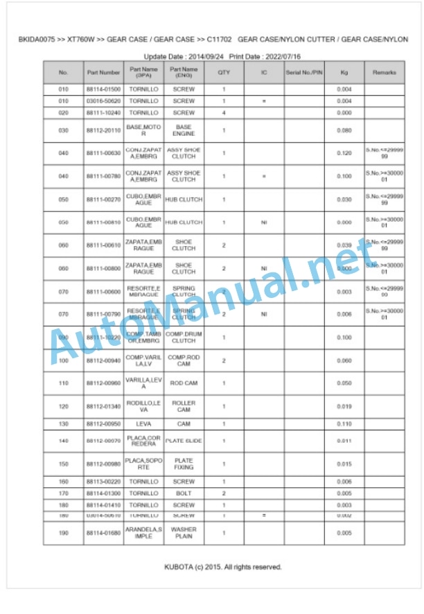 Kubota XT760W Parts Manual PDF BKIDA0075 2 Kubota XT760W Parts Manual PDF BKIDA0075-2