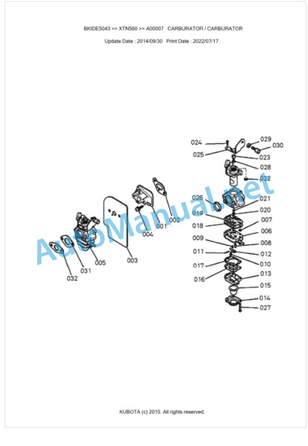 Kubota XTN560 Parts Manual PDF BKIDE5043 4 Kubota XTN560 Parts Manual PDF BKIDE5043-4