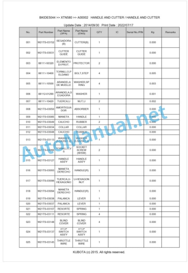 Kubota XTN580 Parts Manual PDF BKIDE5044 2 Kubota XTN580 Parts Manual PDF BKIDE5044-2