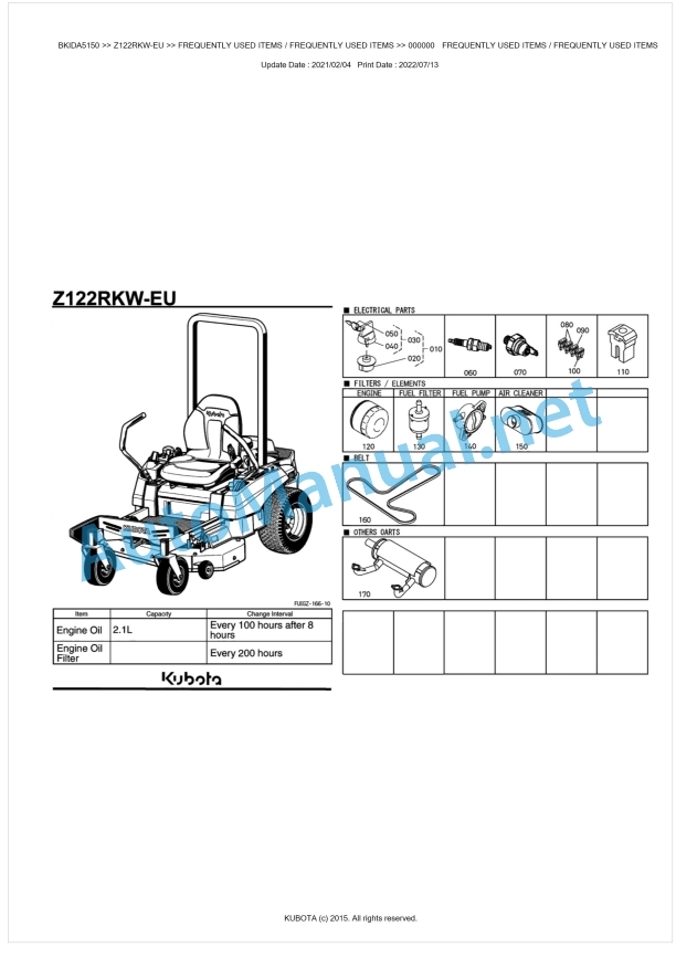 Kubota Z122RKW-EU Parts Manual PDF BKIDA5150 1 Kubota Z122RKW-EU Parts Manual PDF BKIDA5150
