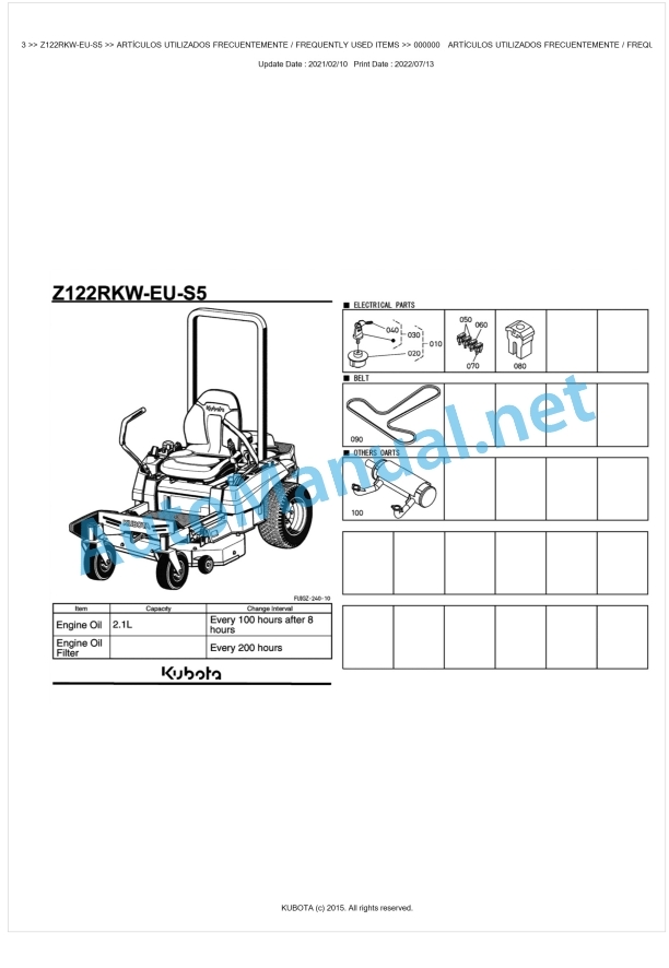 Kubota Z122RKW-EU-S5 Parts Manual PDF BKIDA5193 1 Kubota Z122RKW-EU-S5 Parts Manual PDF BKIDA5193
