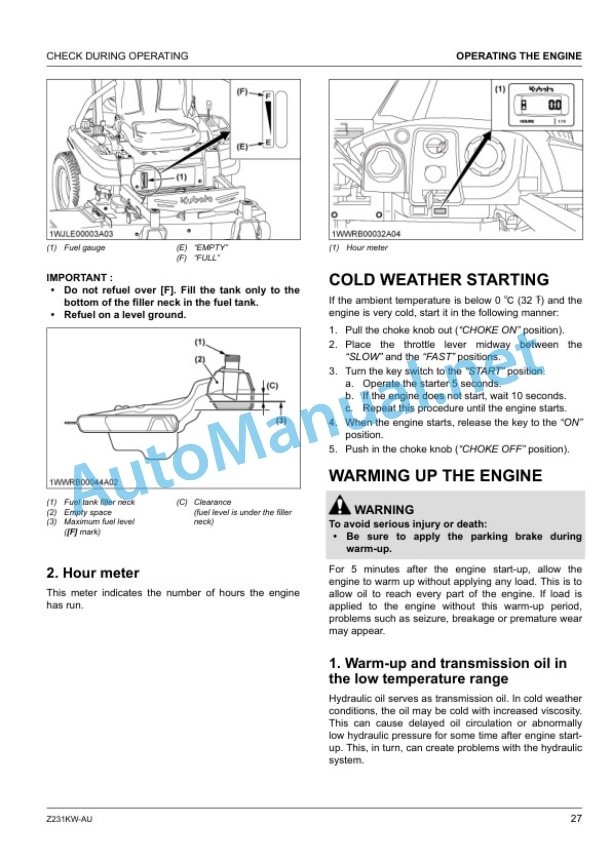 Kubota Z231KW-AU Zero Turn Mower Operators Manual PDF 3 Kubota Z231KW-AU Zero Turn Mower Operators Manual PDF - Image 3
