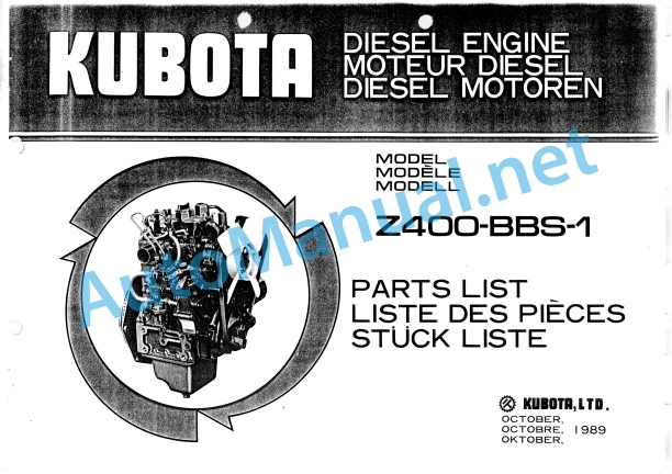 Kubota Z400-BBS-1 Diesel Engine Parts Manual PDF