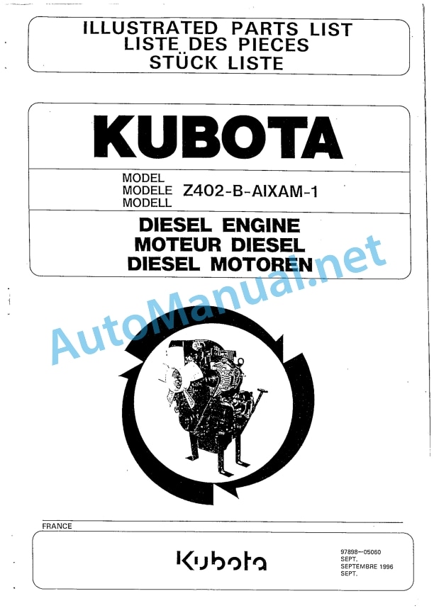 Kubota Z402-B-AIXAM-1 Diesel Engine Parts Manual PDF